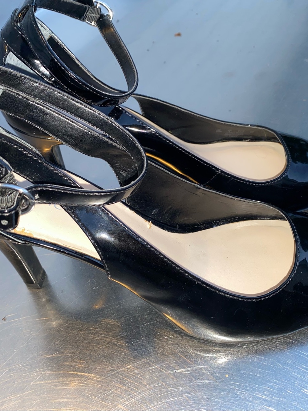 Franco Sarto Black Patent Ankle-Strap Heels